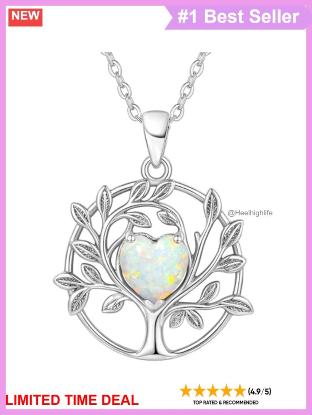 Tree of Life Pendant Necklace 925 Sterling Silver Created Opal 18 Inch Chain